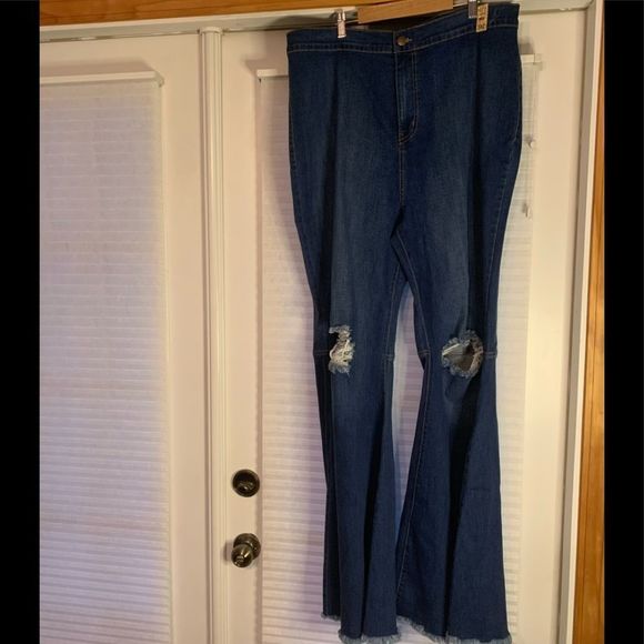 Vibrant Denim - Vibrant Ripped Knee Bell Bottom Jeans 3X USA New